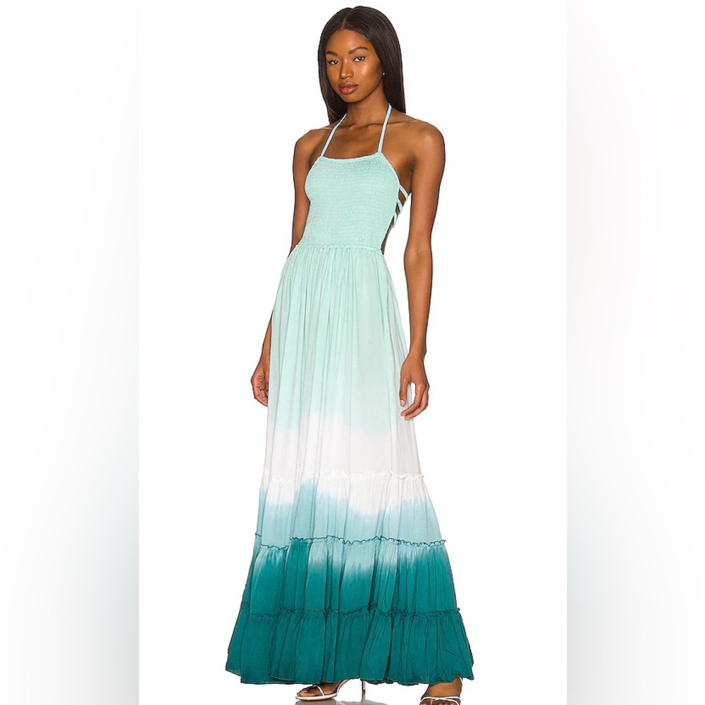 Tiare Hawaii Aqua and White Maxi Dress